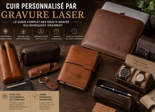 Accessoires en cuir véritable personnalisés par gravure laser