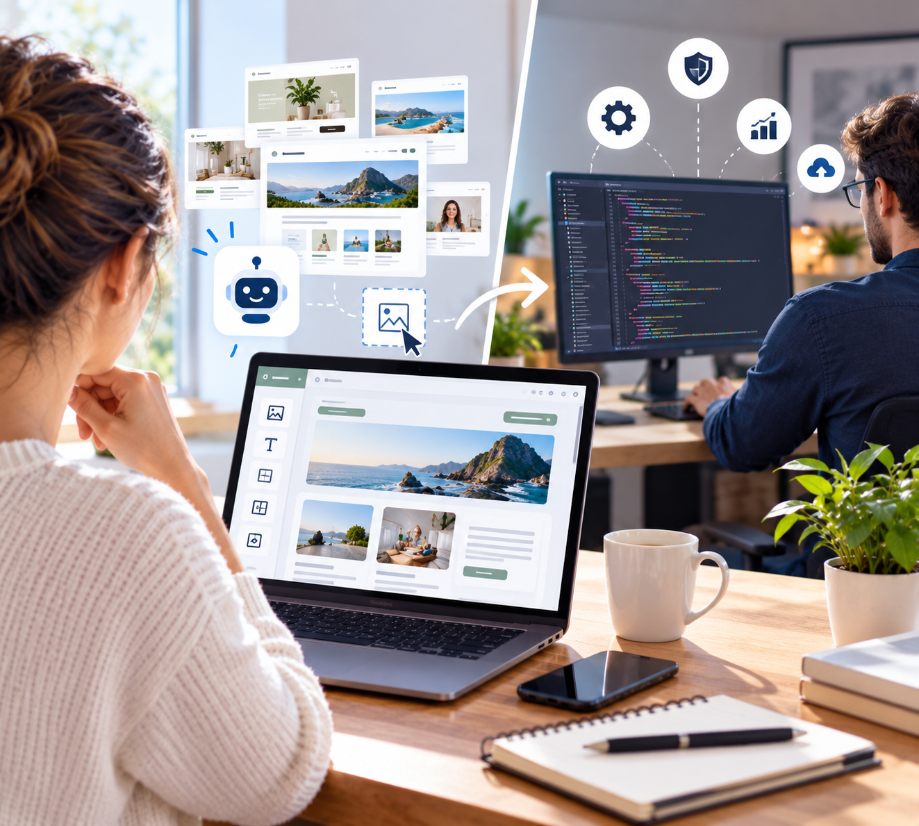 Entrepreneur analysant la structure technique d'un site web sur écran.