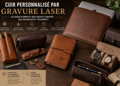 Accessoires en cuir véritable personnalisés par gravure laser