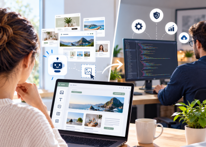 Entrepreneur analysant la structure technique d'un site web sur écran.