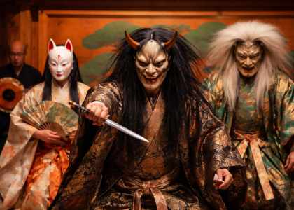 masque japonais folklorique pour spectacles et festivals nippon