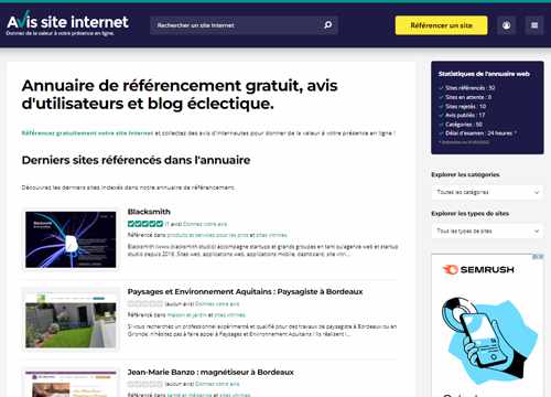 Annuaire SEO gratuit Avis Site Internet