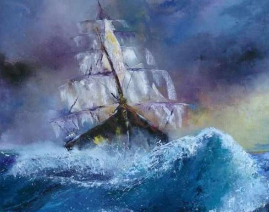 Le vaisseau Fantôme huile sur toile de lin