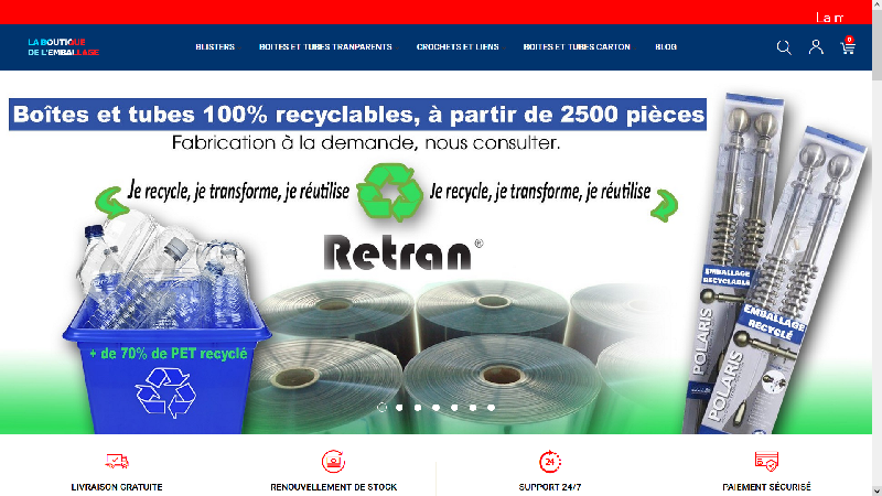 Vente d'emballages et de boîtes transparentes