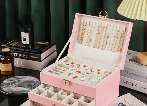 Boîte à bijoux élégante avec rangements pour bagues et colliers