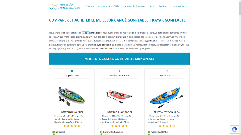 Comparer et acheter le meilleur canoës gonflable