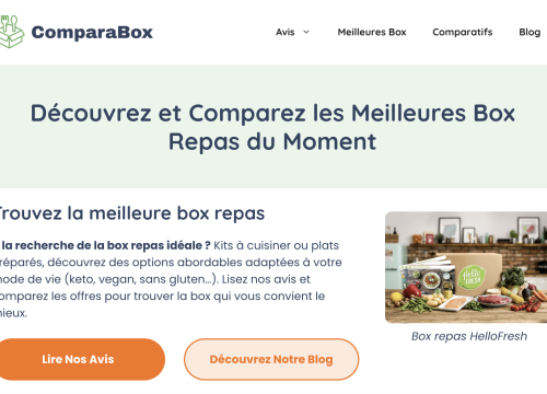 Page d'accueil de Comparabox présentant des avis et comparatifs de box repas