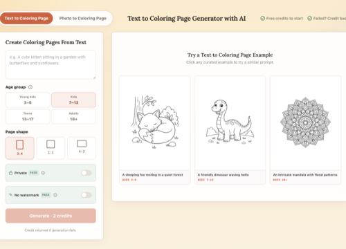 Interface de génération de pages à colorier par texte dans CPages