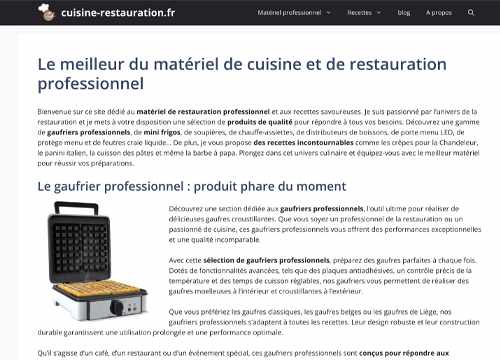 Capture d'écran de la page d'accueil du site cuisine-restauration.fr