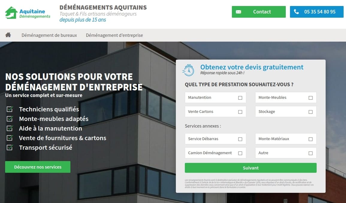 Gironde en fond vert avec un camion destiné aux déménagements d'entreprises et de particuliers