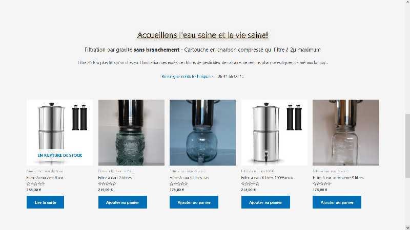 Filtre à eau domestique sans branchement par gravité