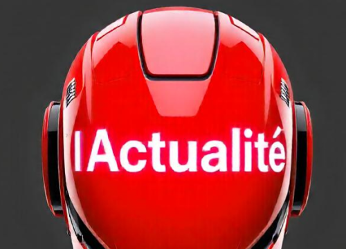 Une tête de robot rouge, qui est devenu la mascotte du site IActualité