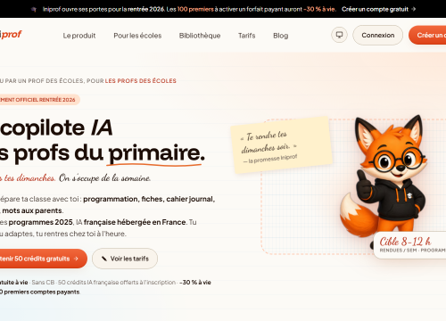  Page d'accueil d'Iniprof, le copilote IA des professeurs des écoles primaires