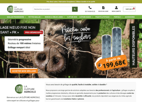 Site e-commerce La Clôture Agricole, vente en ligne de clôture et grillage souple pour les professionnels du secteur agricole.