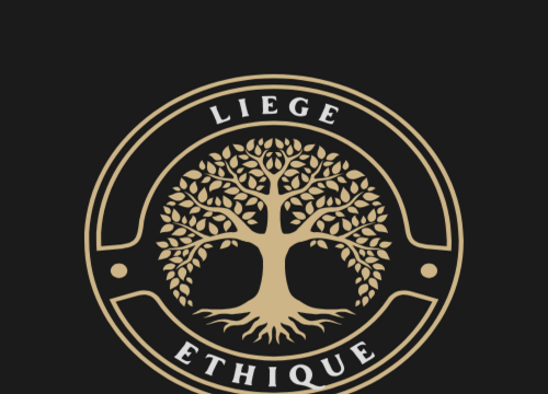 chêne-liège doré sur fond noir avec le nom Liège Ethique