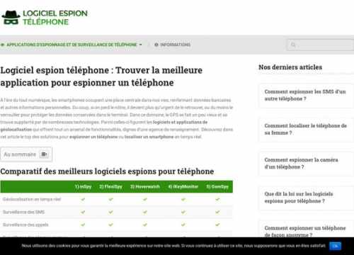 Il s'agit de la capture d'écran du site « Logiciel espion téléphone ».
