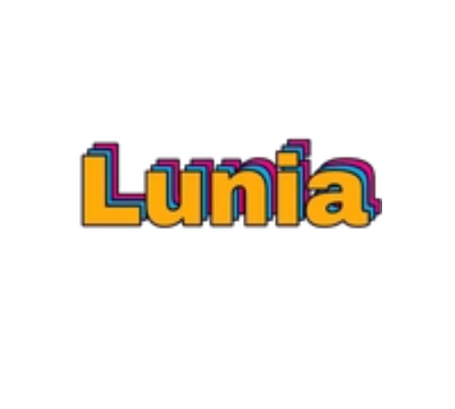 logo lunia shop blanc et jaune sur fond bleu