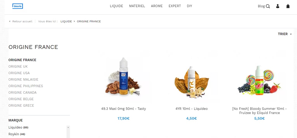 Onoris.fr Boutique en ligne de cigarette électronique.