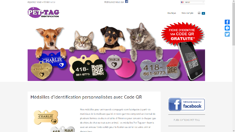 Boutique Pet-Tag de médailles avec code QR pour animaux domestiques 