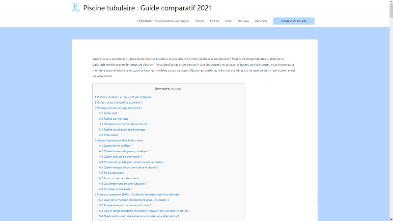Guide d'achat comparatif des piscines tubulaires