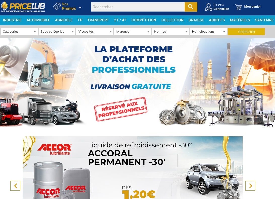 Pricelub : vente d'huile moteur et industrie 
