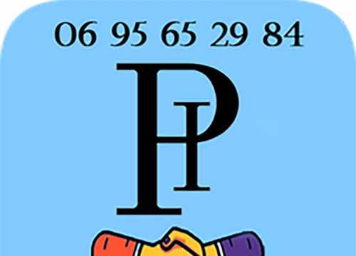 Logo de Paris-Informatique sur fond bleu avec téléphone