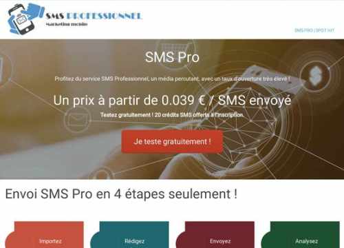 Il s'agit de la capture d'écran su site SMS professionnel.
