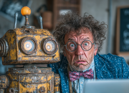 un web designer travaillant avec un robot