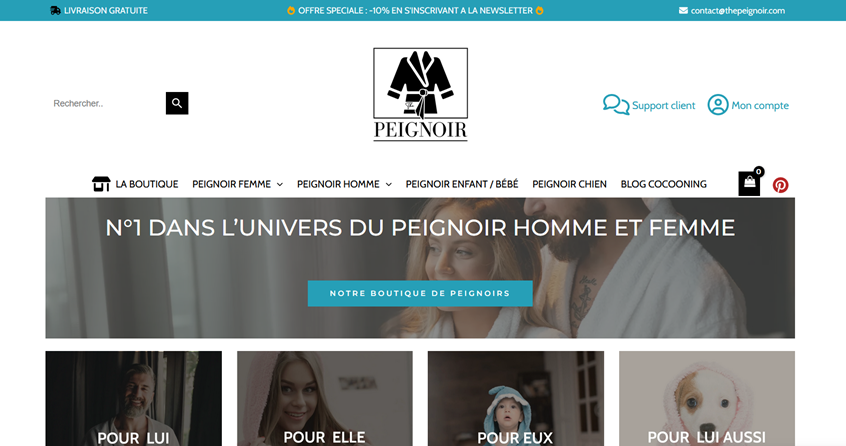 bannière web du site de vente de peignoirs thepeignoir.com