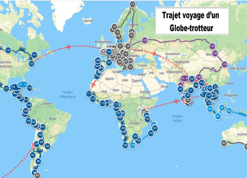 Trajet de globe trotters retraités pour un tour du monde de 5 ans