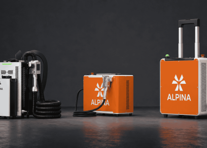Nettoyeurs laser Alpina Laser : modèle dorsal, valise et station mobile sur roulettes