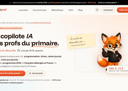  Page d'accueil d'Iniprof, le copilote IA des professeurs des écoles primaires