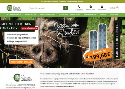Site e-commerce La Clôture Agricole, vente en ligne de clôture et grillage souple pour les professionnels du secteur agricole.