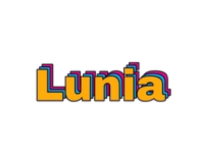 logo lunia shop blanc et jaune sur fond bleu