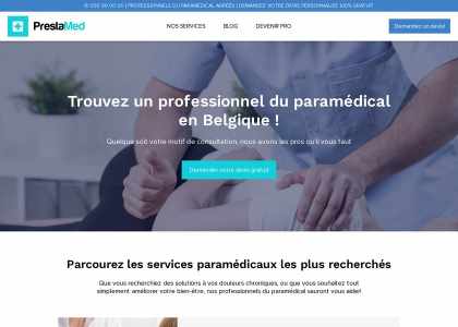 Cette image vous présente la plateforme PrestaMed où vous trouverez les professionnels du paramédical en Belgique.