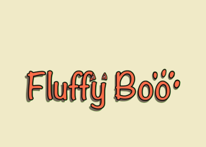 Logo Fluffyboo - Un chien et un chat avec un costume de fantôme qui fait peur et des accessoires éparpillés tout autour d'eux.